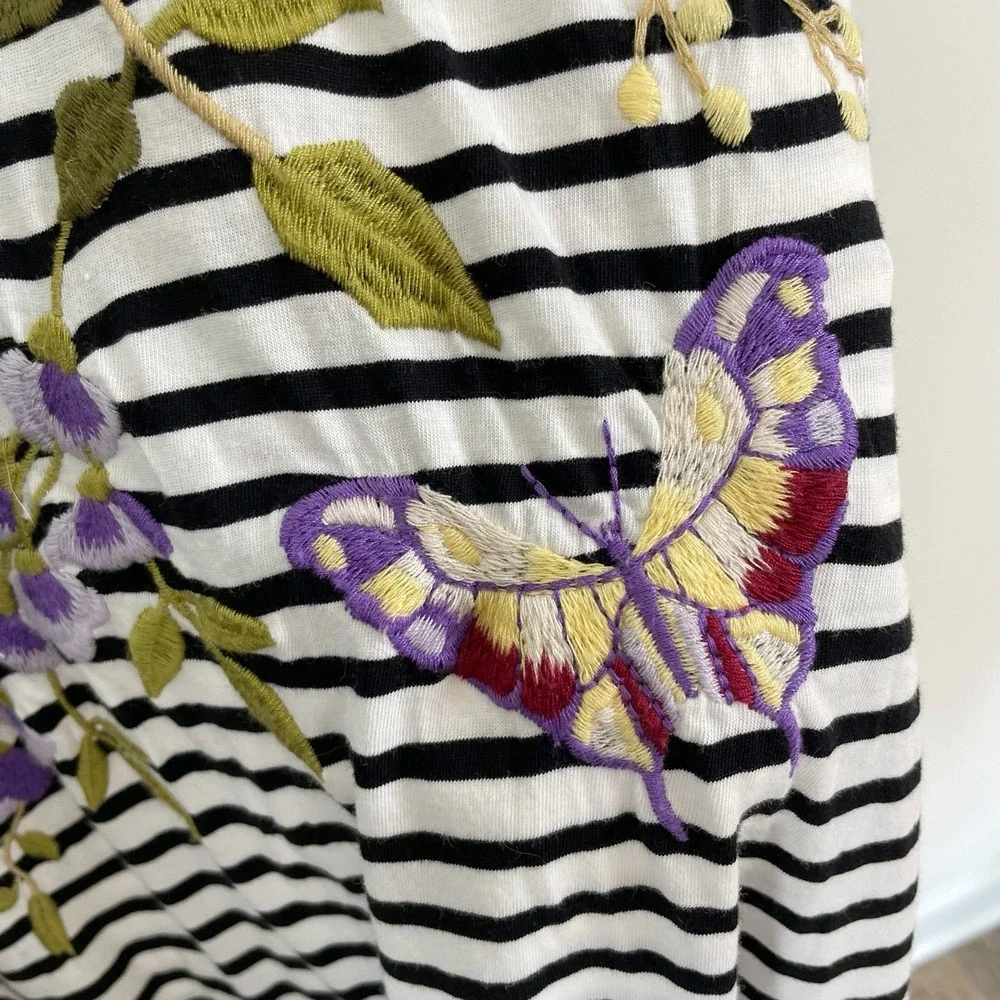 Johnny Was Osaka Dress Floral Embroidery Stripe Black & White Small NWOT Midi - Picture 5 of 11